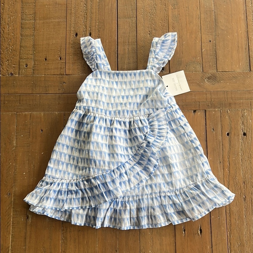 Janie and Jack x Rachel Zoe blue geometric metallic ruffle dress nwt